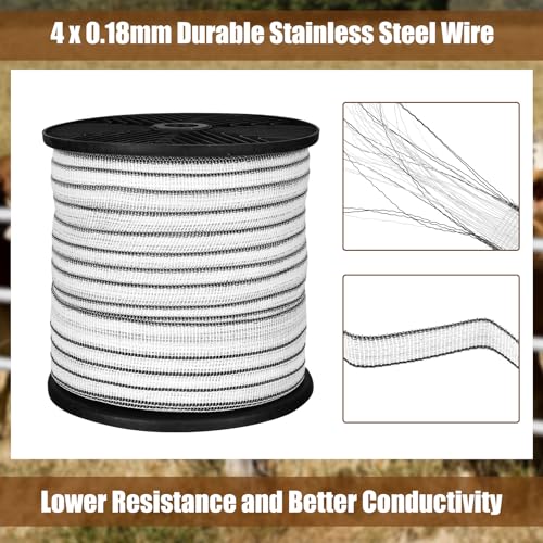 Yaocom 656 Ft/ 200 M Electric Fence Tape Horse Fence,1 Inch | Electric Fence Polytape, 4 x 0.18 mm Stainless Steel Strand, High Visibility, Safe Reliable Conductivity, for Livestock Horse - size: 1 Inch