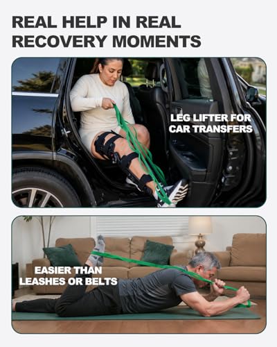 Trideer Stretching Strap with Loops & Leg Lifter, Non-Elastic PT Strap | Leg Lifter Mobility Aid, Non-Elastic PT Stretching Strap, Multi-Loop Grip Control, Home Recovery Support - color: Green