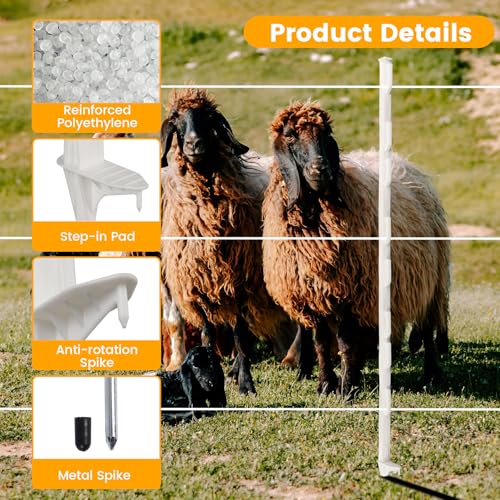 Electric Fence Posts 25 Pack, White 48 Inch Step in Fence Posts - color: White, size: 48 INCH-25 PCS