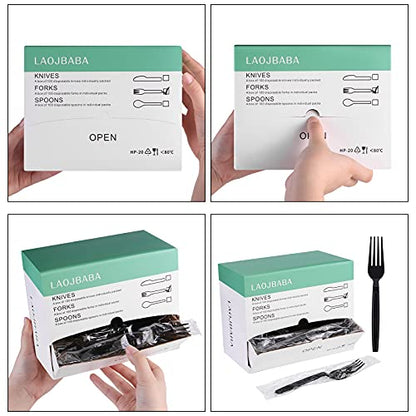 Plastic Fork Disposable Individually Packaged Forks Black 7-Inch Commercial Take Away Forks,Super Hard Mass Heavy Individually Wrapped Fork 100 PCS - size: Forks