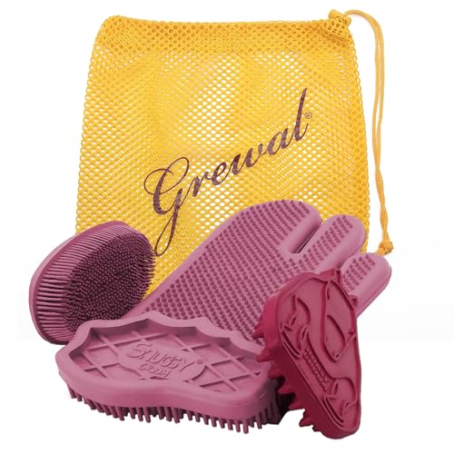 Grewal® Equestrian Grooming Bundle Kit - Comfy Pet Grooming & Bathing Glove - Oval Face Soft Bristles - Great for Thin & Sensitive Skin (Pink) - color: Pink