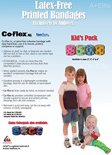 ANDOVER CO-FLEX NL 2"x5Yds Neon Pink / Purple Hearts 3-PACK Cohesive Flexible Elastic Latex Free Bandage Compression Self Adherent Wrap For Kids Children Animals Pets Cats Dogs Horses 5200HT