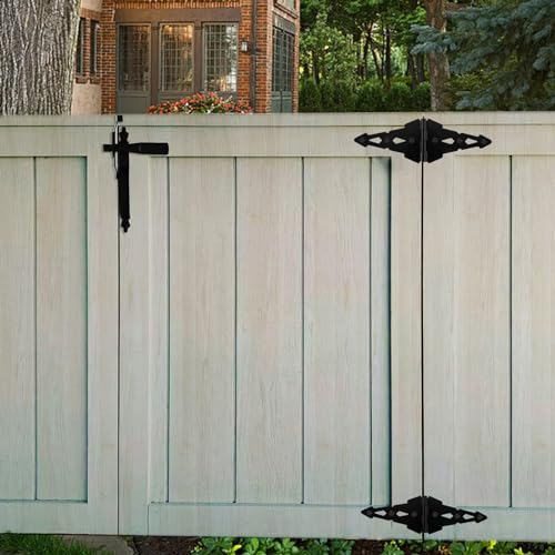 HOME MASTER HARDWARE 8" Heavy Duty Gate Hinges, 6 Pack Strap Hinges, Black | Decorative Door Hinges for Wooden Fences, Barn and Shef, Rotate 270 Degrees, 50LBS Capacity, Included Screws, Steel
