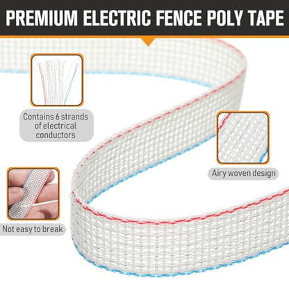 1 Roll 3/4 Inch x 1313 ft Electric Fence Tape Polytape - color: White, size: 3/4 Inch X 1313 ft