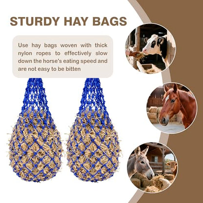 2PCS Slow Feeder Hay Nets Feed Bag for Horses, Extra Thick 40" Slow Feed Hay Net with 2" Holes Hanging Bags for Goat and Livestock Supplies (Blue - color: Blue |2PCS