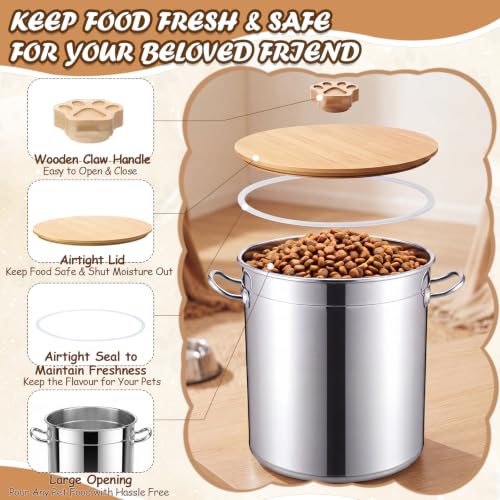 Maxdot 35 Lbs Stainless Steel Food Storage Container for Dog with Airtight Bamboo Lid Spoon & Wooden Claw Handle, Large Metal Pet Food Bin to Keep Fresh Easy Clean & Use for Dog Multiple Pet - size: 35 Lbs