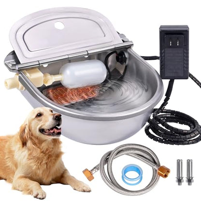 Heated Automatic Water Bowl for Dogs and Chicken, 24V Pet Thermal-Bowl with Float Valve Heated Automatic Waterer for Large Dogs Livestock Poultry