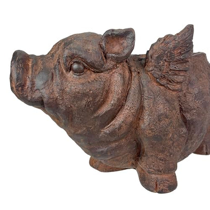 Zeckos Animal Planter, 17 Inch Flying Pig with Distressed Brown Finish | Magnesium Oxide, Drain Hole, 8 by 5 Inch Planting Opening, Indoor or Outdoor Use - color: Pig Wings - Brown
