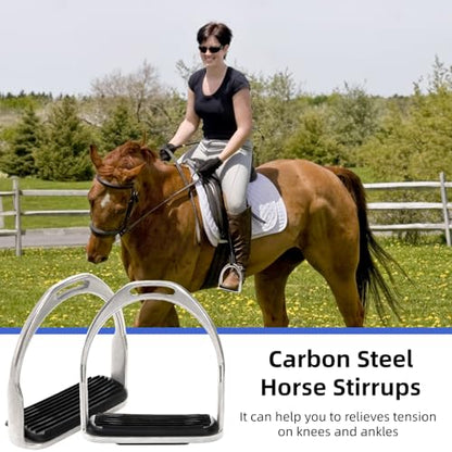 Cididu 2 Pack Horse Riding Stirrups, Metal Horse Saddle Stirrup with Rubber Pad, Safety Knee Ankle Protection Saddle Pain Stress Relief, Stirrup Irons for Trail Riding Training Beginners