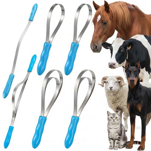 ZENFUN 6 Pc Dual-Sided Dog Shedding Blade, Stainless Steel Grooming Tool for Horse, Cattle, Sheep with Comfort Grip, Curry Deshedder De-Shedding Tool for All Dogs Coat Types (Single Loop Double Loops)