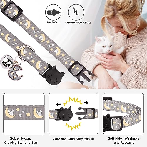 Baeuppit 2Pcs Breakaway Cats Collars Cat Collars for Boy & Girl Cats Adjustable Kitten Collars with Bell,Black+Gray,8"-13.1" - color: Black+Gray, size: 8.0-13.1"