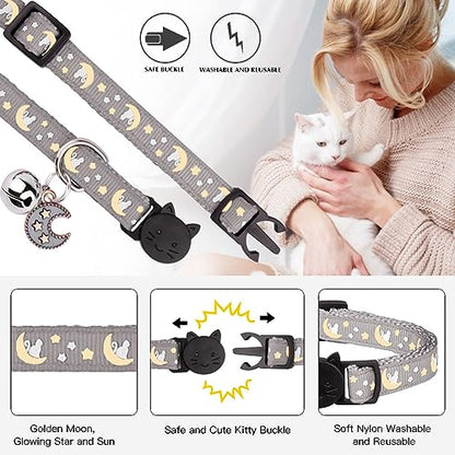 Baeuppit 2Pcs Breakaway Cats Collars Cat Collars for Boy & Girl Cats Adjustable Kitten Collars with Bell,Black+Gray,8"-13.1" - color: Black+Gray, size: 8.0-13.1"