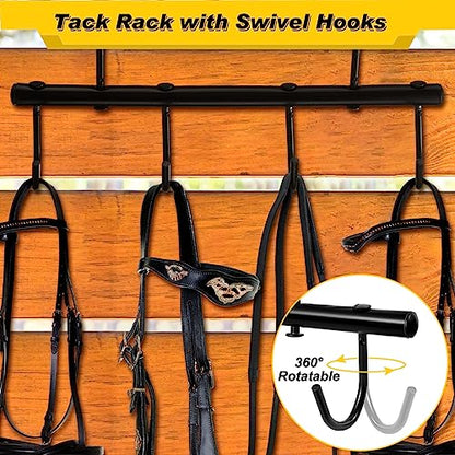 Dunzy 2 Pcs Black Tack Rack with Swivel Hooks 6 Hook Horse Trailer Organizer Portable Tacks Hangers Hanging Bridle for Horse Tack Holder Stall Barn and Fence Trailer Accessories - style: 6 Hooks Style