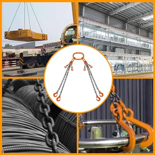 4 Chain Lifting Sling with Hooks 10Ft x5/16 inch 14000lbs 6.4 Ton for 4 Way Chain Lift