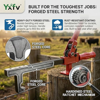 Chain Link Fence Stretcher Tool Ratcheting Heavy Duty | Replacement for manual fence pulling,uses a long-leverage ratchet gear to tension chain link and barbed wire with one person.