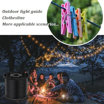 Vinyl Coated Wire Rope 304 Stainless Steel Coated Wire Cable-Black, 1/16" OD to 3/32" x 328FT, with 150 Pcs Crimping Sleeves-Cable for String Lights, Suitable for Clotheslines - size: 328FT