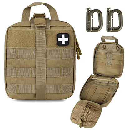 LIVANS 1000D First Aid Bag Empty, Medical Ifak Pouch for Emergency & EMT - color: Khaki(7.1"l X 3.5"w X 8"h)