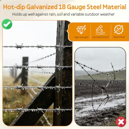 Real Barbed Wire 1320FT, 4 Point Barbed Wire Roll 18 Gauge for Craft - size: 1320FT - 400M