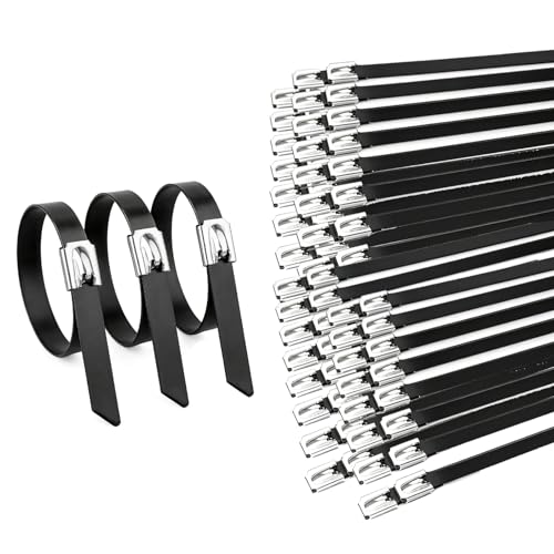 100PCS Cable Ties,0.18X11.8 Inch Heavy Duty Black Metal Zip Ties - color: Black, size: 100PCS1.81x11.8 Inch