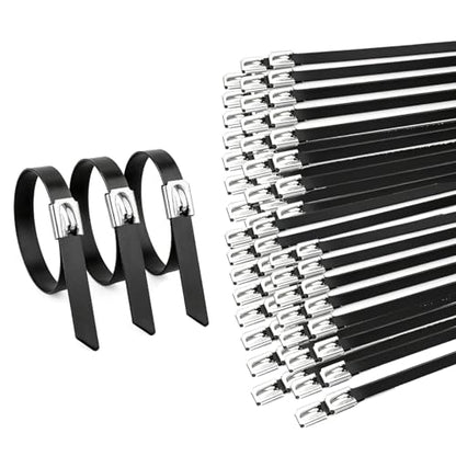 100PCS Cable Ties,0.18X11.8 Inch Heavy Duty Black Metal Zip Ties - color: Black, size: 100PCS1.81x11.8 Inch