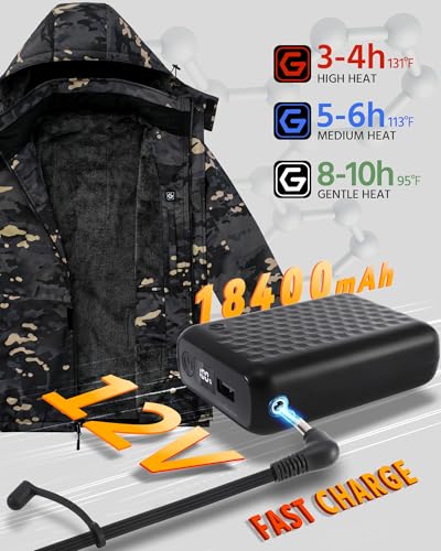 Wulcea Graphene Heated Jacket for Men Fur Lined with Large Capacity Battery Pack - color: Camo Black Fur Lined, size: Large