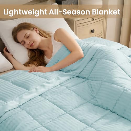 downluxe Queen Size Blanket with Satin Trim, Lightweight Down Alternative Blankets Queen Size for All Season, Machine Washable (Cool Blue, 90x90 Inch) - color: Cool Blue, size: Queen