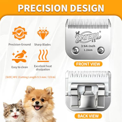 Size 15 Detachable Pet Grooming Clipper Blade with Ceramic Cutter, 1.2mm 3/64 Inch Cut Length, Silver, Compatible with Andis, Oster A5, Wahl KM10, 3 Pack - color: Silver, size: 15# 1.2mm - 3 Pack
