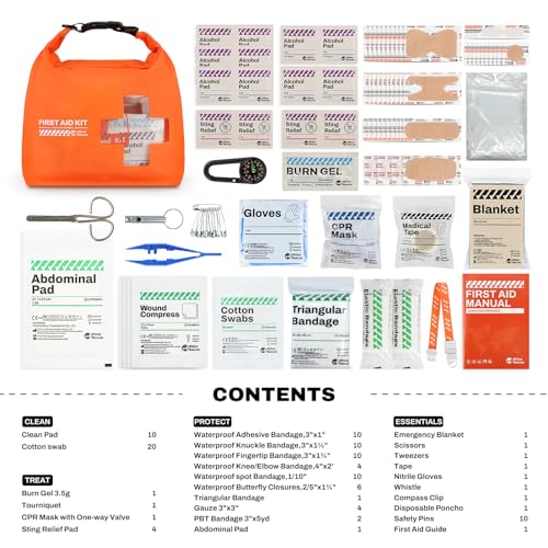 RHINO RESCUE Bundle - Pet First Aid Kit, Emergency Medical Supplies for Dogs & Cats, Safety Essentials Pack with Thermometer+Waterproof First Aid Kit, Lightweight Boat Dry Bag