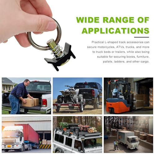 12 PCS L Track Single Stud Fitting, 4000LBS Aluminum Keeper Cargo Control with Stainless Steel Round Ring, 360 Degree L-Track Tie Down O-Ring for Truck Trailer Sedan
