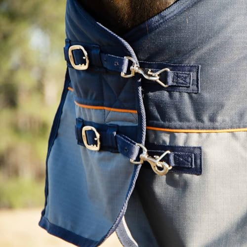Jeffers Economy Plus Turnout Blanket with Standard Neck for Horses – 1200 Denier Waterproof Shell, 240g Polyfill Insulation - Breathable Weatherproof & Warm Equine Blankets, Navy & Gray – 78 inches - size: 78"