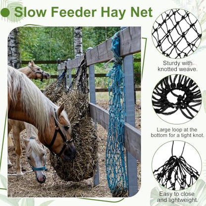 Slow Feeder Hay Net, 40" Length 2" Holes Strong Load-Bearing, Nylon Slow Feed Bag Hay Feeder, (Black, 1 Pcs), Intended for Horses/Goats/Trailer/Stall - color: Black