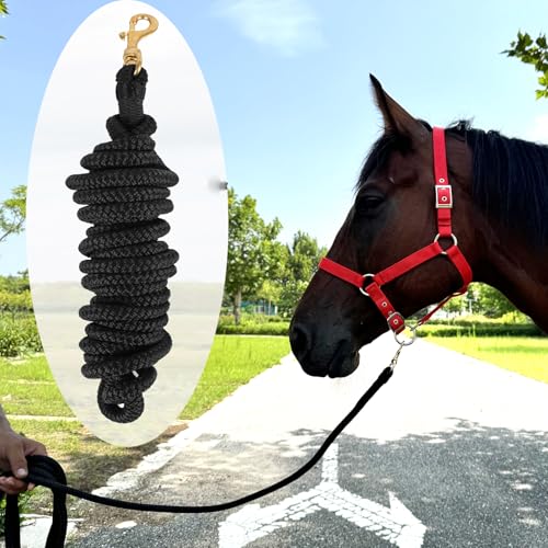 Horse Lead Rope, Double Braided Nylon Horse Lead Line, Lead Rope for Horses with Quick Halter Attachment, Soft Comfort Grip, Barn Horse Tack for Daily Use & Showing (1/2" X 15ft)