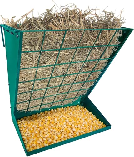 Hay Feeder for Goats, 2 in 1 Wall Mount Hay Rack, Heavy Duty Galvanized Steel Hay Rack with Adjustable Distance, Grain Livestock Feeder for Goats,Horse,Cows,Sheep,Indoor Outdoor,Green - color: Dark green