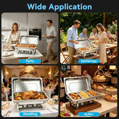 9QT Chafing Dishes for Buffet 4 Pack with 7 Multi-Size Food Pans Silver - color: Silver-001