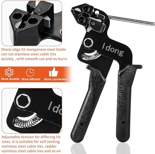 Idong Metal tie wrap Gun kit,Stainless Steel Cable Tie Gun and 100PCS 4.6 x 270mm Stainless Steel Cable Ties,Zip Tie Tool,Cable Tie Gun