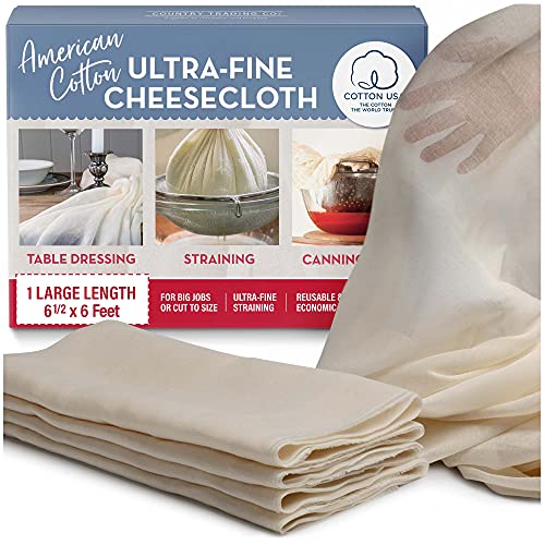 American Cotton Ultra-Fine Cheesecloth for Straining - 6 x 6.5 ft Length - Reusable Filter Cooking Cloth - Table Dressing - size: 39 sq ft (1 pc)