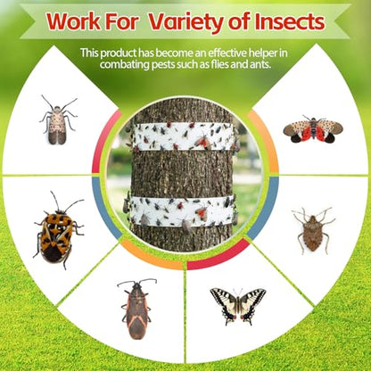 6 Rolls Spotted Lantern Fly Tree Trap, 30 ft Each, Outdoor Ant Trees Wrap | Fly Tree Tape Sticky Strips, for Protecting Trees, Fruit & Plants, Pest Control