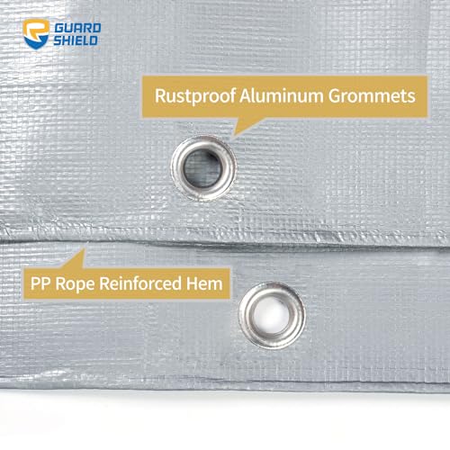 GUARD SHIELD Heavy Duty Tarp 30x30 Feet Silver Multi Purpose Thick Waterproof Poly Tarp Cover 10mil - color: Silver, size: 30x30