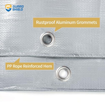 GUARD SHIELD Heavy Duty Tarp 30x30 Feet Silver Multi Purpose Thick Waterproof Poly Tarp Cover 10mil - color: Silver, size: 30x30