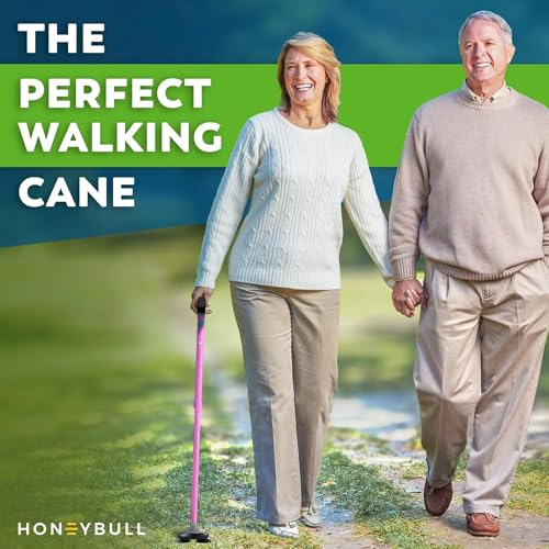HONEYBULL Walking Cane for Men & Women, Foldable Free Standing Cane - color: Pink