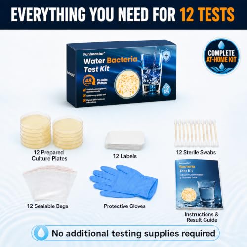 Bacteria Water Test Kit for Drinking Water, 12-Pack Well Water Testing Kit for Coliform and E. coli, At-Home Testing for Well, Tap, City and Pool Water, Includes Free Lab Analysis