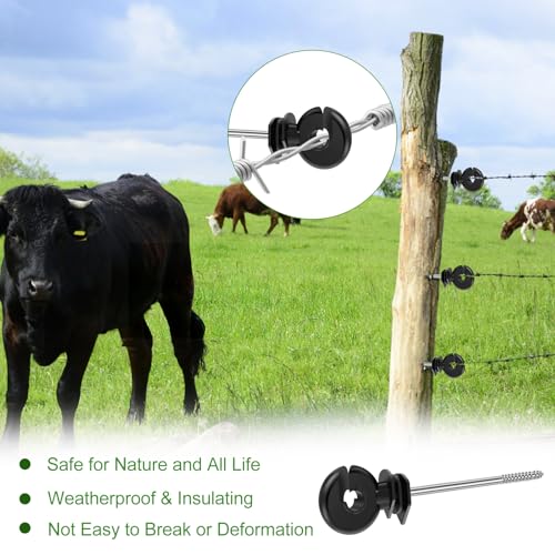 100 PCS 5.83 Inch Electric Fence Insulators, Screw in Ring Electric Wire Fence Post Insulator, Long Arm Wood Post Insulator for Tape Rope Electric Wire Animal Agricultural Garden Fence