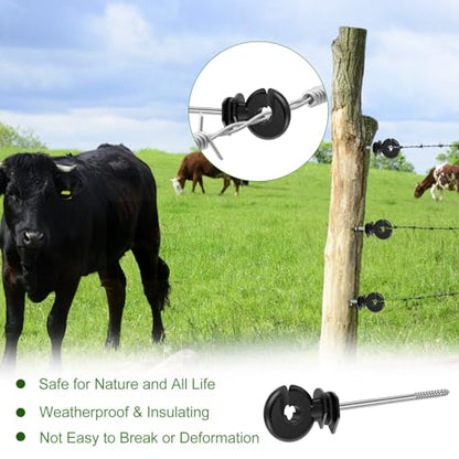 100 PCS 5.83 Inch Electric Fence Insulators, Screw in Ring Electric Wire Fence Post Insulator, Long Arm Wood Post Insulator for Tape Rope Electric Wire Animal Agricultural Garden Fence