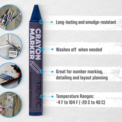 Universal Crayon Wax Marker for Industrial and Craft Detailed Marking on Lumber Metal Carton Ceramics Concrete Glass Plastic Tire, 4 x 1/2", Pack of 6 (Blue) - color: Blue