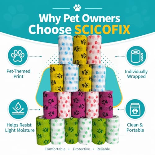 4 Inch Vet Wrap for Large Dogs, 18 Rolls Dog Leg & Paw Wound Care | Bandage Wrap, Minor Wounds, Hotspots, Broken Nails, Gauze Pads & Licking Protection