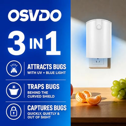 OSVDO Blue UV Light Flying Insect Trap, Plug-in Bug Catcher with 4 Sticky Refills for 100+ Days, Fly Catcher for Flies, Fruit Flies, Gnats, Moths, Silent for Home (Pack of 2) - size: 1 Device & 4 Refills (Pack of 2)