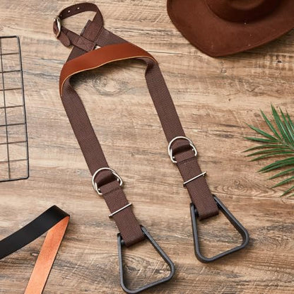 Simgoing Kids Western Stirrups Adjustable Nylon Straps Equestrian Safety Stirrups for Youth Riding Accessories, Height Below 140 cm - color: Black, Brown