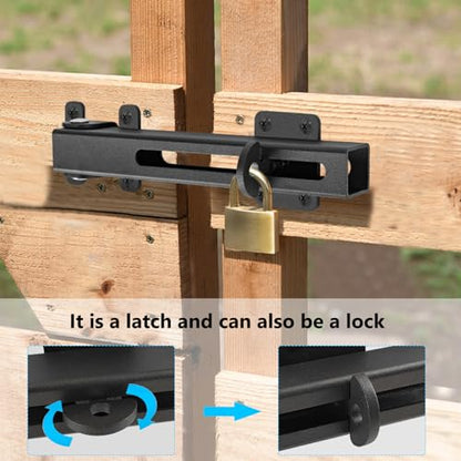 Flip Gate Latch Lock with Padlock Hole, Safety Door Bolt Latch Lock, Barn Door Lock Adjustable Door Latch for Swing Door, Outdoor Wooden Fence, Shed, Garage, Yard, Matte Black