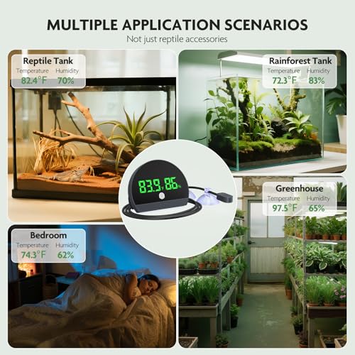 PAIZOO LED Rechargeable Reptile Thermometer Hygrometer, Always-on Display