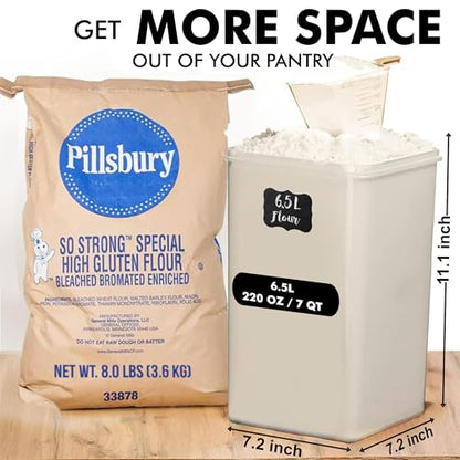 WHITE FEATHER SUPPLIES 2 PC [7 Qt / 6.5L / 220 Oz] Large Food Storage Containers with Lids Airtight - BPA Free Clear Plastic Kitchen and Pantry Storage Containers for Cereal, Flour, Sugar, Rice - color: White - 2 Pack